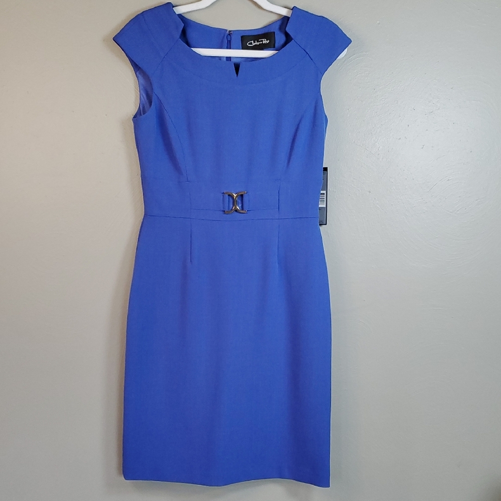 NWT Chelsea Rose Beautiful Blue, Buckle Front, Sleeveless Dress. Size 4